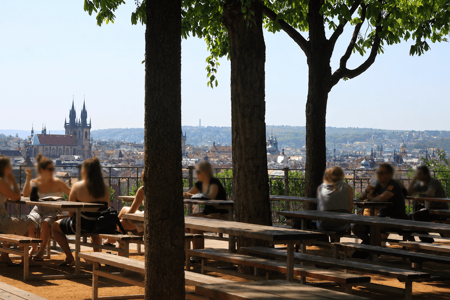 Letna beer garden terrace with Prague skyline views